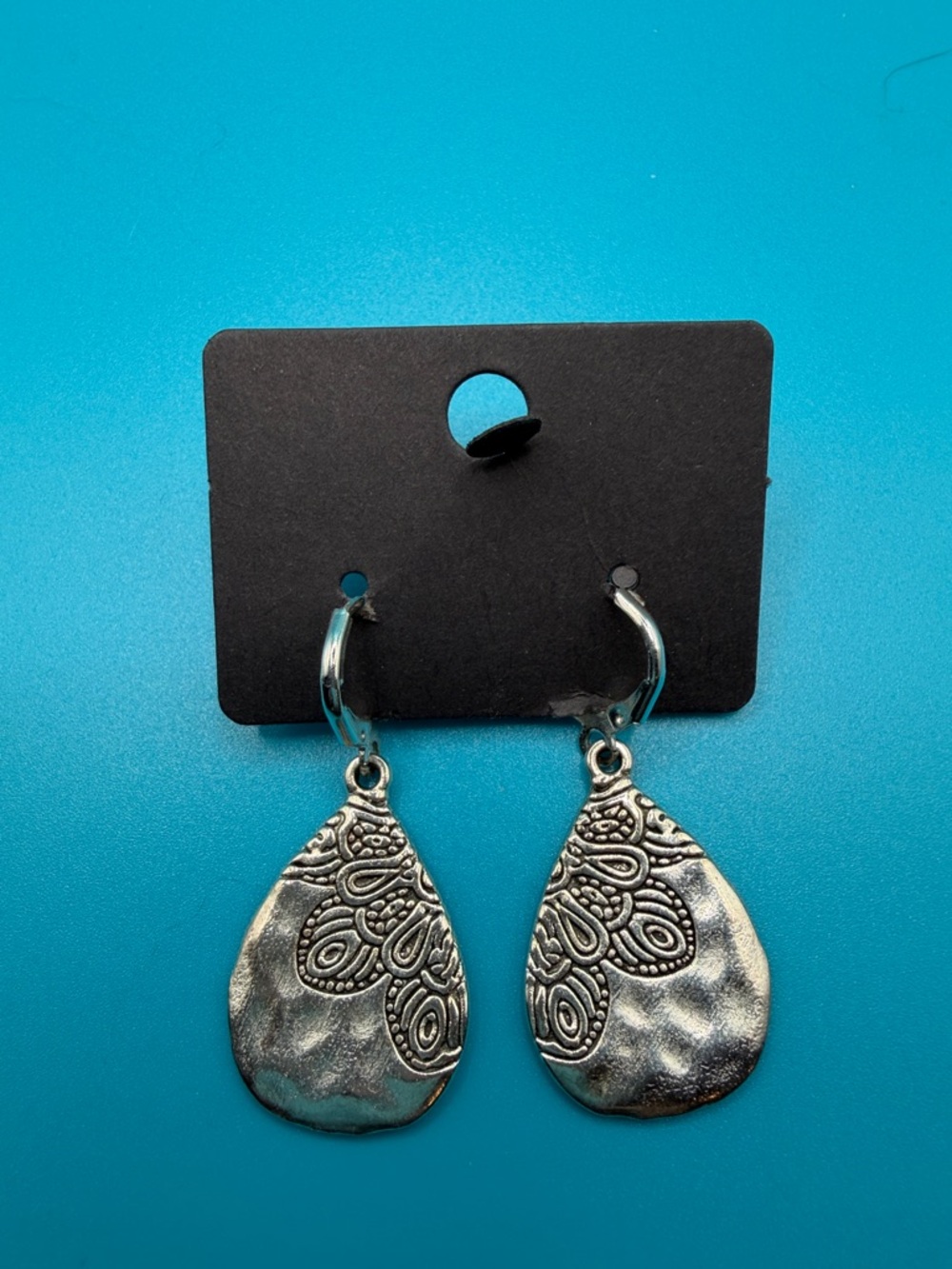 Silver Teardrop Floral Hoop Earrings - Women Jewelry